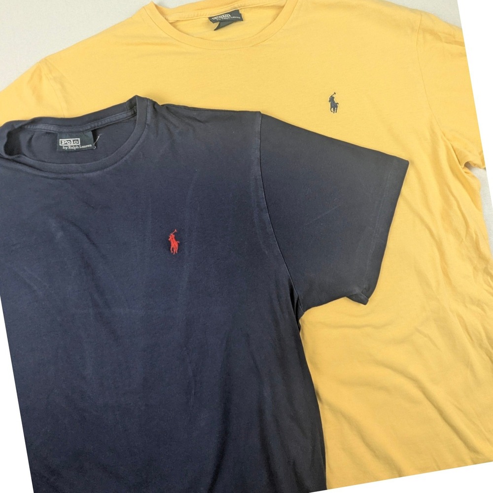 Polo Ralph Lauren Mens 2 Pack Cotton T-Shirts Navy Yellow Large L Logo Tee